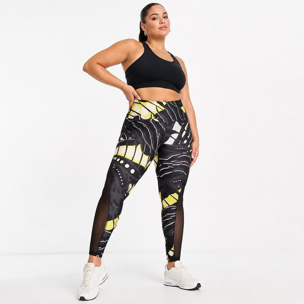 ASOS 4505 Athletic Leggings Black Yellow Butterfly Print Mesh Panels US 12